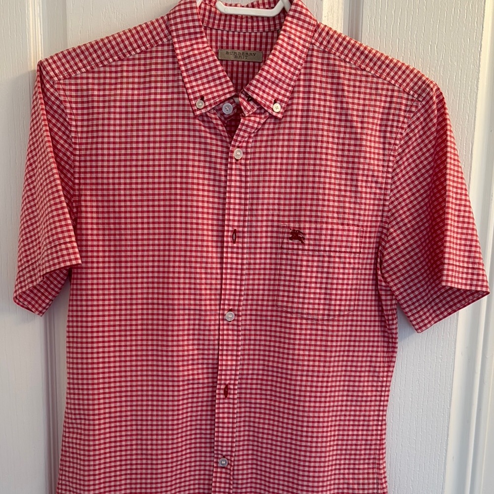 Burberry Red and White Checkered Men's Shirt